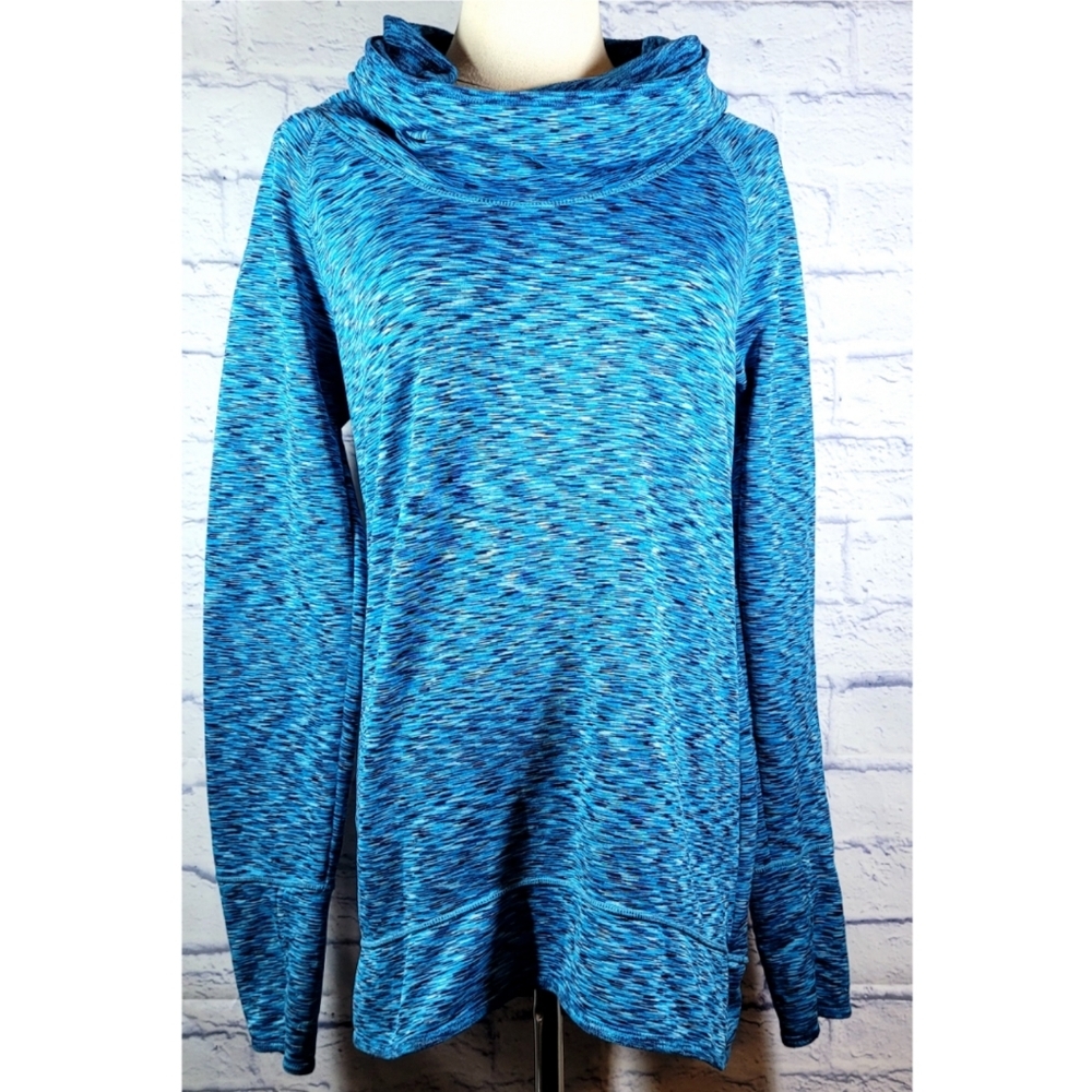 Athleta Tranquility Spaced Dye Pullover Size S Cowl Neck Thumbholes Athleisure